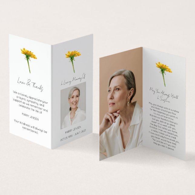 Folded Dandelion Photo Funeral Prayer Card (Inside and Outside)