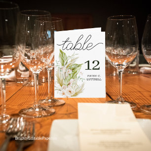 Folded Delicate Pampas Table Number Template