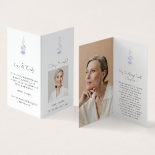 Folded Delphinium Photo Funeral Prayer Card