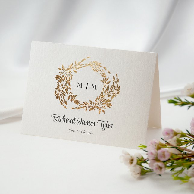 Folded DIY Classic Monogram Gold Crest Place Cards (Creator Uploaded)