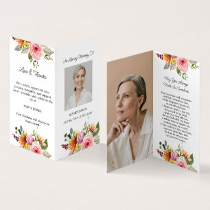 Folded Floral Photo Funeral Prayer Card