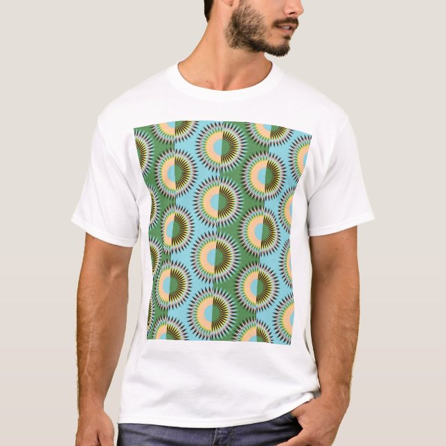 Folded flowers: retro blue-green pattern. T-Shirt (Front)
