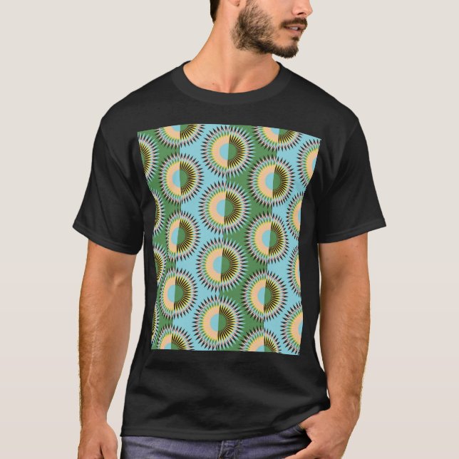 Folded flowers: retro blue-green pattern. T-Shirt (Front)