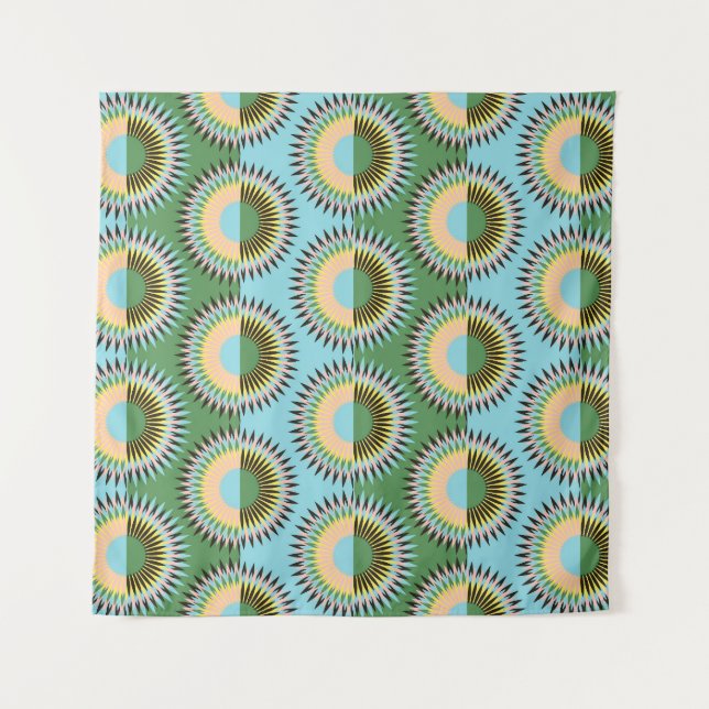 Folded flowers: retro blue-green pattern. tapestry (Front)
