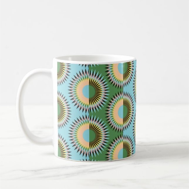 folded flowers stars seamless pattern in retro blu coffee mug (Left)