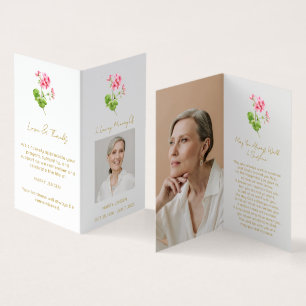 Folded Geranium Photo Funeral Prayer Card