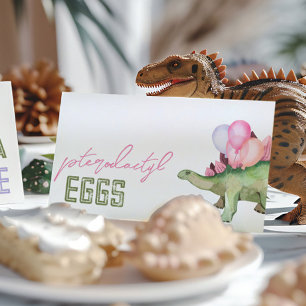 Folded Girl's Dinosaur Food Tent Cards 