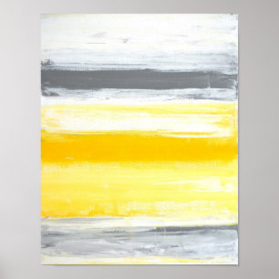 'Folded' Gray and Yellow Abstract Art Poster