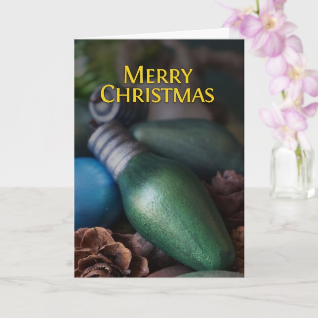 Folded Green Wooden Bulb Christmas Card (Orchid)