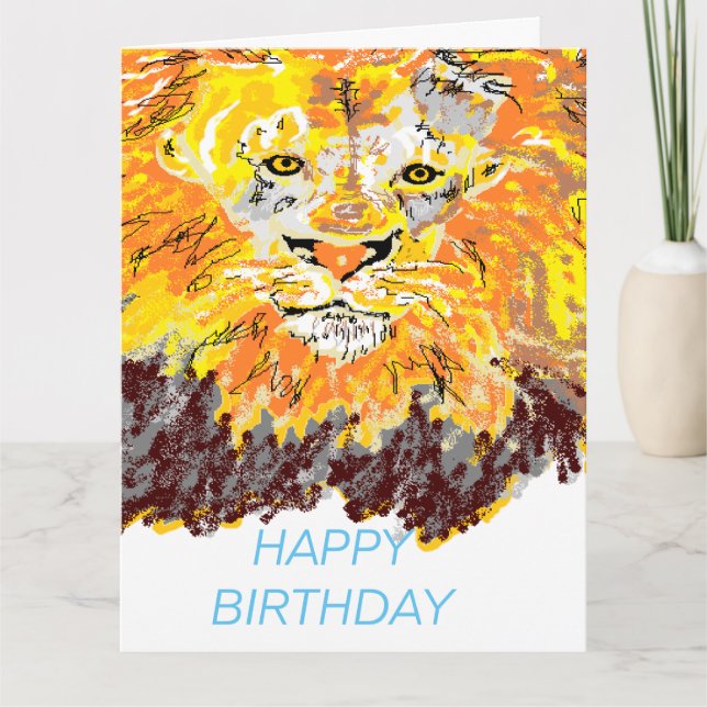 Folded Greeting  Card :  Birthday Lion (Front)