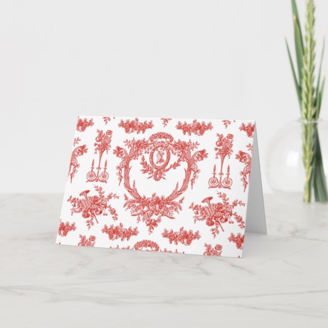 Folded Greeting Card Red Marie Toile (Front)
