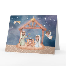 Folded Greeting Card w/ Nativity Illustration BLK