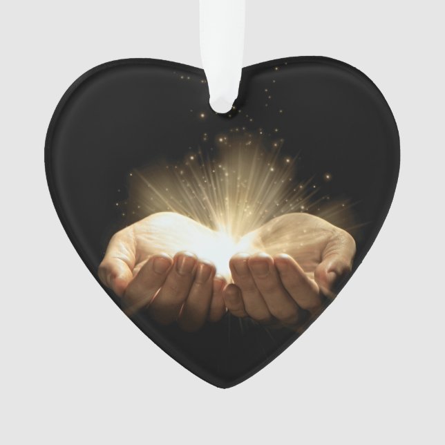 Folded Hands Holding Light Ornament (Front)