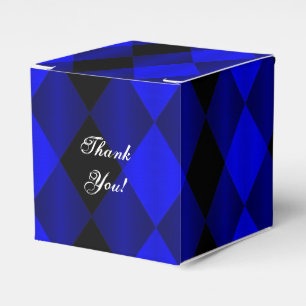 Folded Harlequin-Blue-Black-PARTY FAVOR BOX,Sq Favour Box
