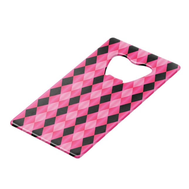 Folded Harlequin, Pink-Black-CARD BOTTLE OPENER (Front Angled)