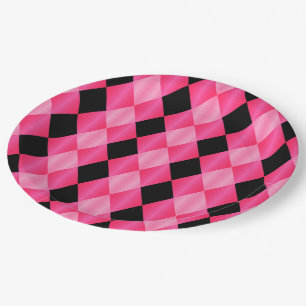 Folded Harlequin, Pink-Black-PAPER PARTY PLATES