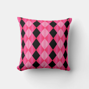 Folded Harlequin, Pink-Black Square Pillow