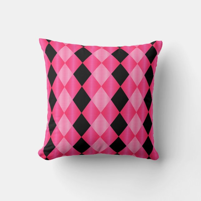 Folded Harlequin, Pink-Black Square Pillow (Front)