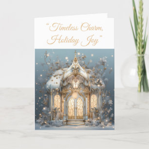 Folded Holiday Card-Blue & Gold Xmas Elegance Card