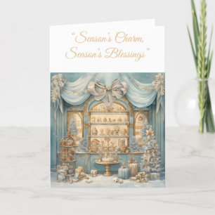 Folded Holiday Card-Blue & Gold Xmas Elegance Card