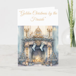 Folded Holiday Card-Blue & Gold Xmas Elegance Card