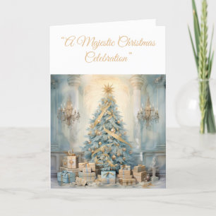 Folded Holiday Card-Blue & Gold Xmas Elegance Card