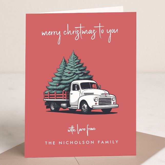 Folded Holiday Card | Christmas Delivery Truck (A vintage inspired delivery truck folded holiday card design with retro festive flair)