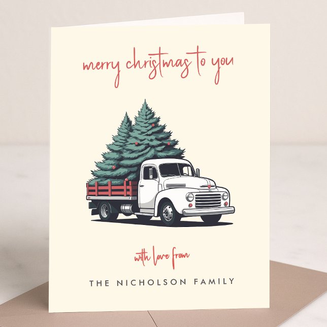 Folded Holiday Card | Christmas Delivery Truck (A vintage inspired delivery truck folded holiday card design with retro festive flair)