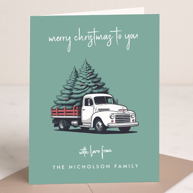 Folded Holiday Card | Christmas Delivery Truck (A vintage inspired delivery truck folded holiday card design with retro festive flair)