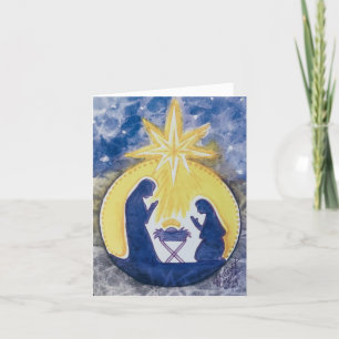 Folded Holiday Card, Nativity, watercolor print Card