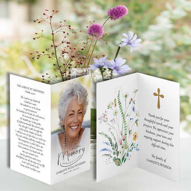 Folded In Loving Memory Photo Prayer Card  (Folded In Loving Memory Photo Prayer Cards)