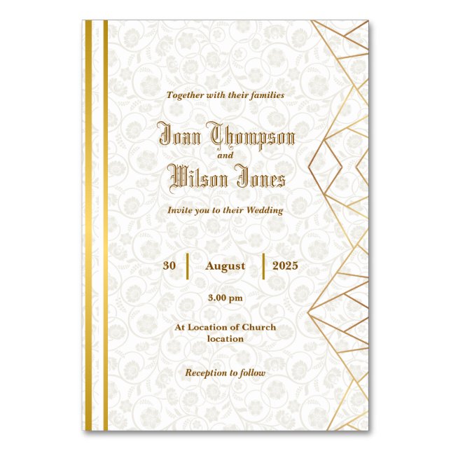 Folded Invitation Table Number (Front)