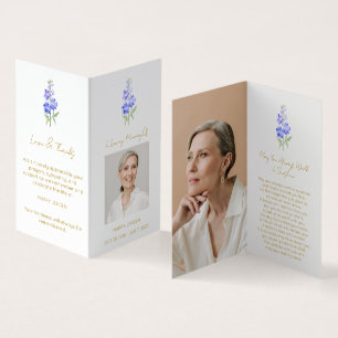 Folded Larkspur Photo Funeral Prayer Card