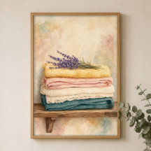 Folded Linen Stack Watercolour Farmhouse Poster