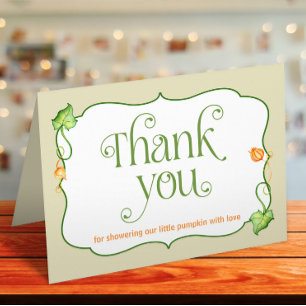 Folded Little Pumpkin Autumn Gender Neutral Shower Thank You Card
