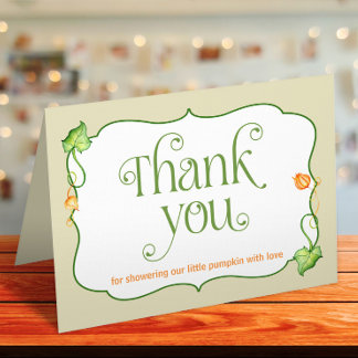 Folded Little Pumpkin Autumn Gender Neutral Shower Thank You Card
