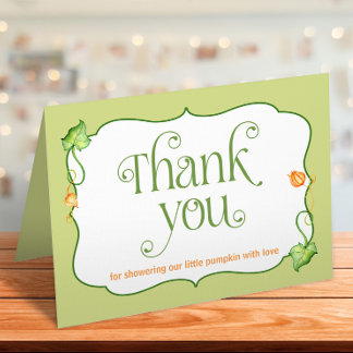 Folded Little Pumpkin Fall Gender Neutral Shower Thank You Card