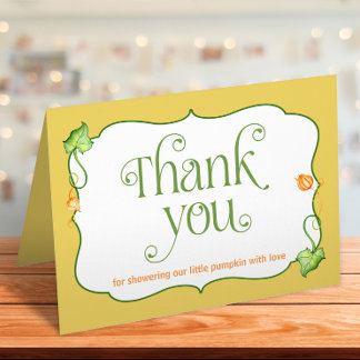 Folded Little Pumpkin Gender Neutral Autumn Shower Thank You Card