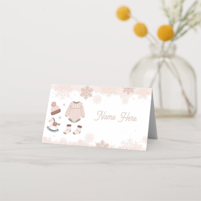 Folded Name Cards Baby Shower Cold Winter Neutral (Front)