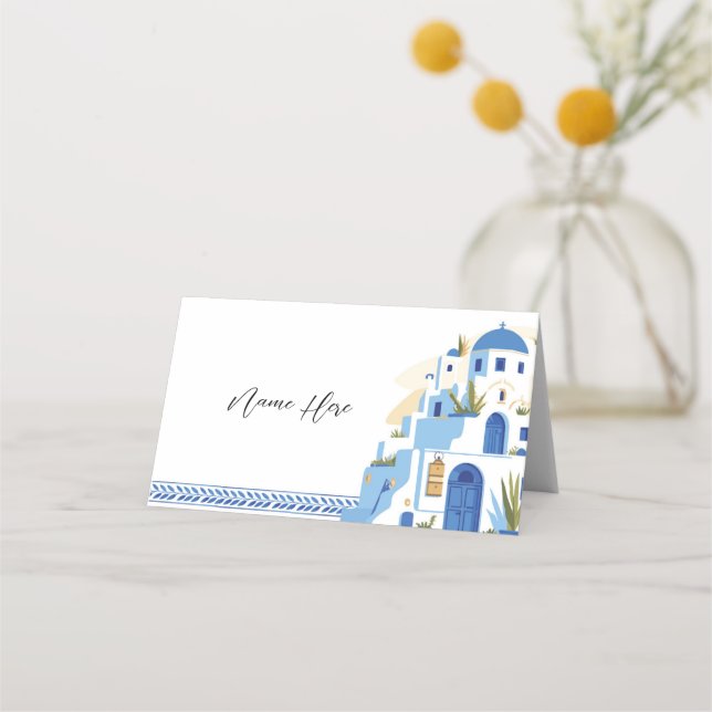 Folded Name Cards Wedding Bridal Santorini Greek (Front)