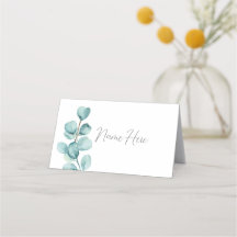 Folded Name Cards Wedding Eucalyptus Leaves Green 