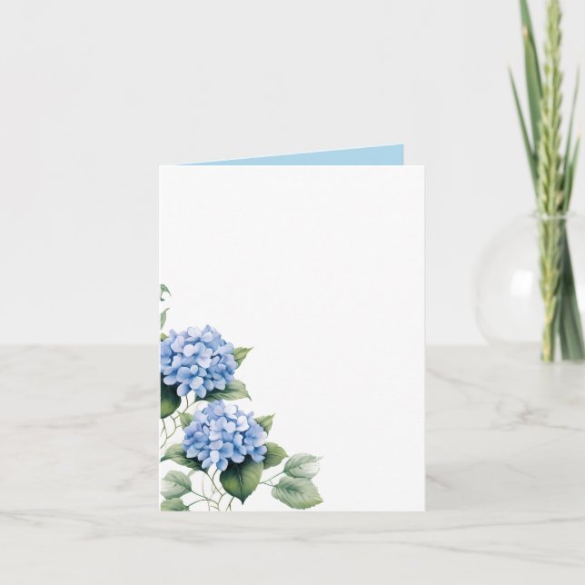 Folded Name Place Card-Blue Hydrangeas Note Card (Front)