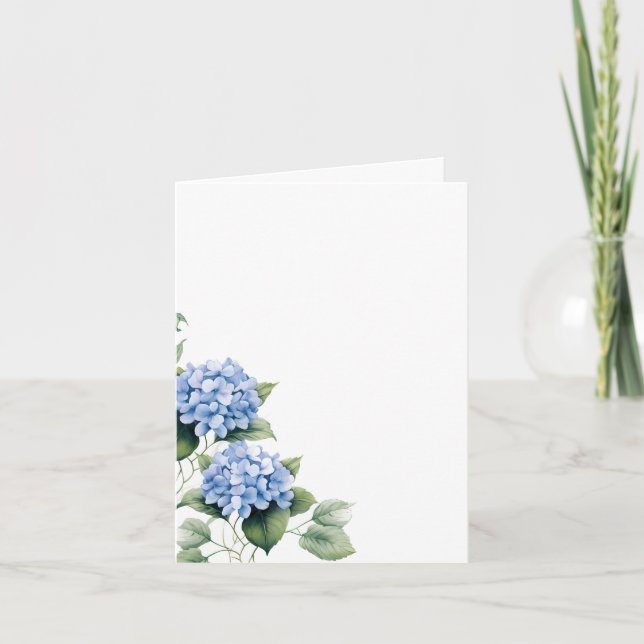 Folded Name Place Card-Blue Hydrangeas Note Card (Front)