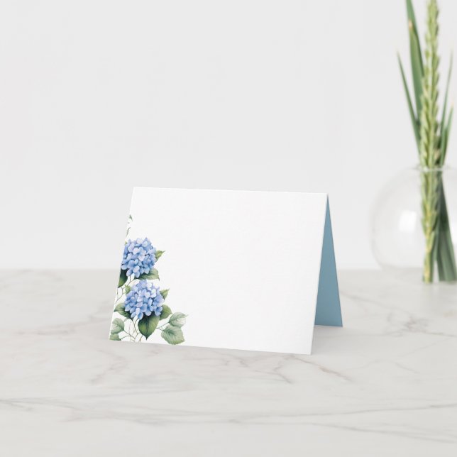 Folded Name Place Card-Blue Hydrangeas Note Card (Front)