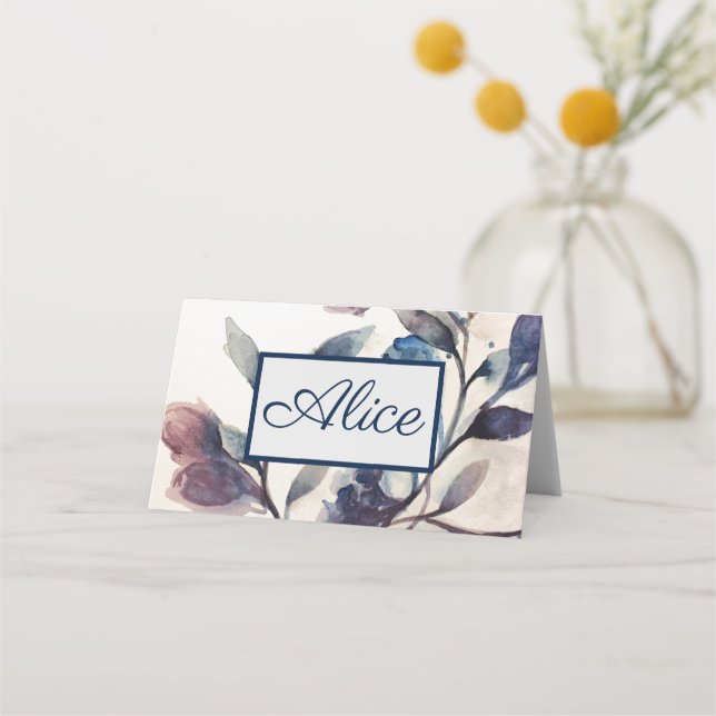 Folded Name Place Card  - Lilac Foliage Floral (Front)
