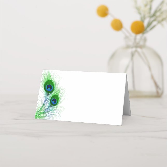 Folded Name Place Card-Peacock Feathers Card (Front)