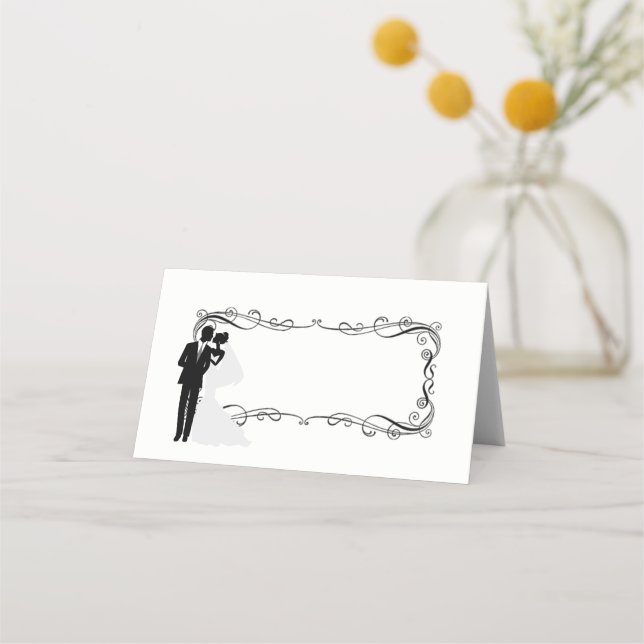Folded Name Place Card-Wedding Couple Card (Front)