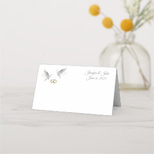 Folded Name Place Card-Wedding Doves-Custom Names  Card