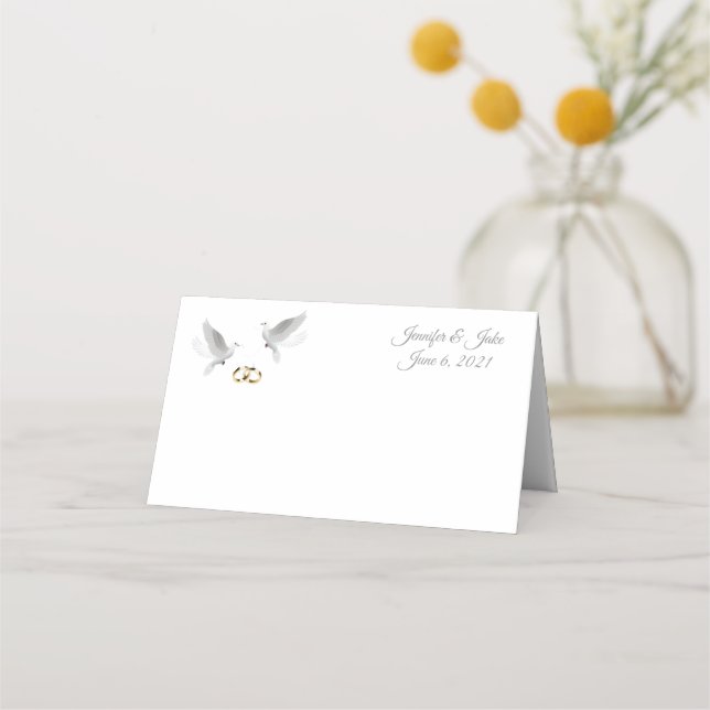 Folded Name Place Card-Wedding Doves-Custom Names  Place Card (Front)