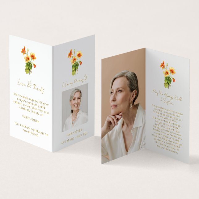 Folded Nasturtium Photo Funeral Prayer Card (Inside and Outside)